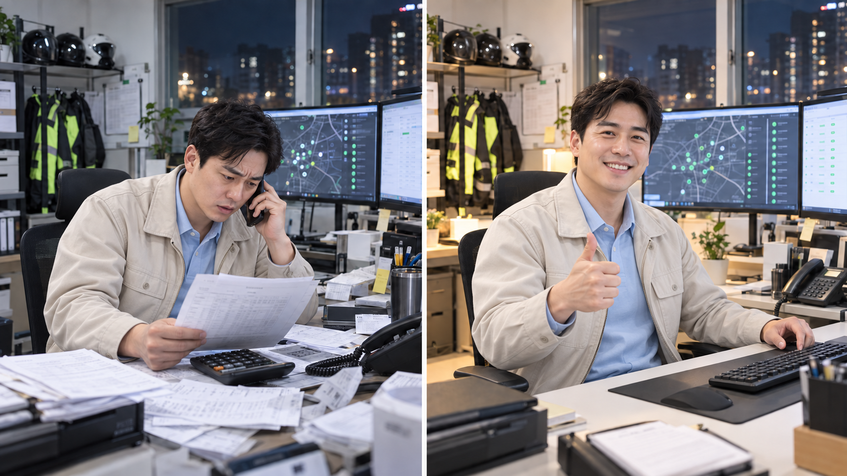 입금 내역과 세금계산서 업무를 확인하는 30대 배달대행사 운영자